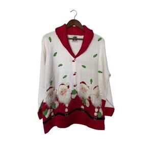 Storybook Knits Christmas Cardigan Sweater Sz 1X Santa Holiday Ugly